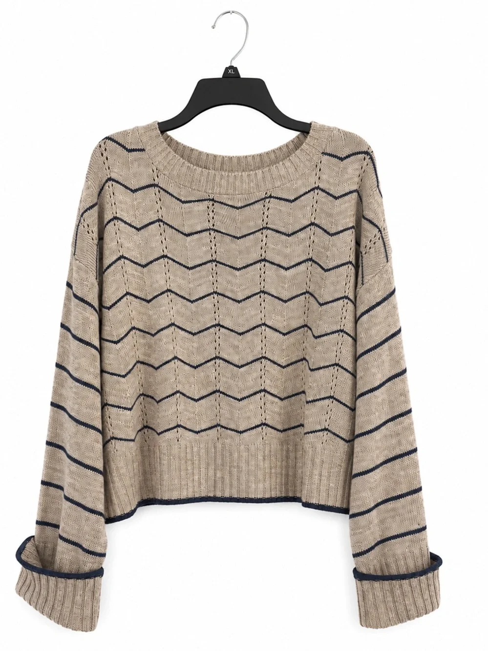 a.n.a Chevron Pointelle Sweater Women’s XL NWT Cropped Navy Stripe Top